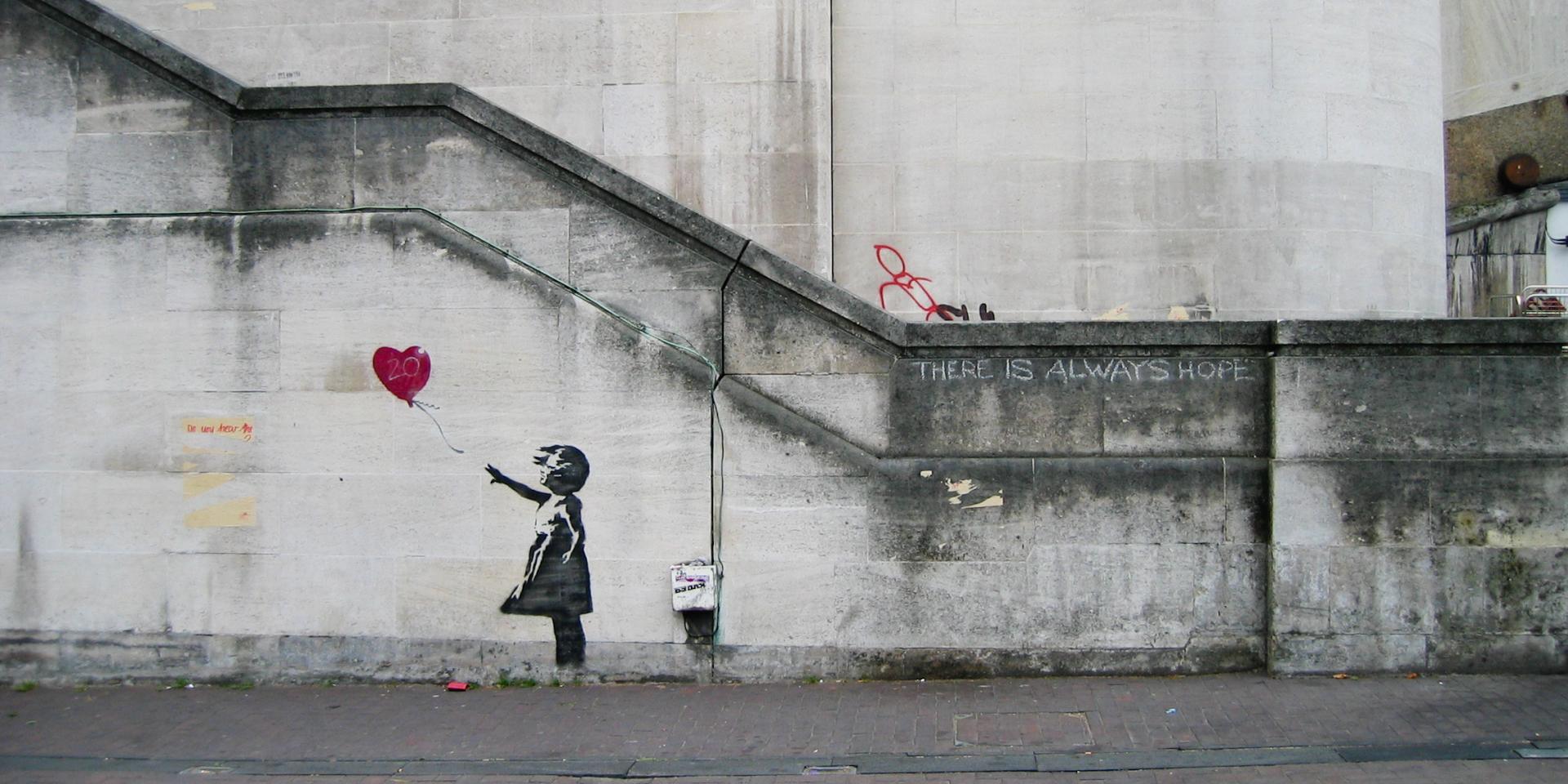 Banksy girl and heart balloon 2840632113